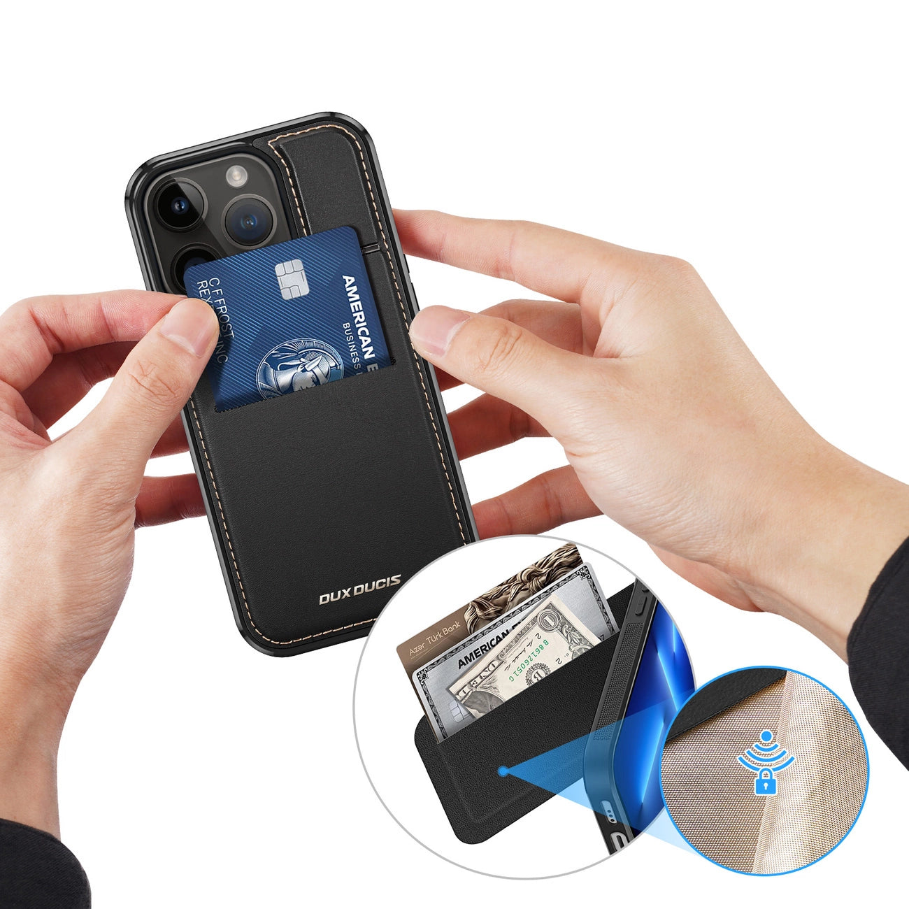 3in1 Wallet Case with Stand for iPhone 13 Pro MagSafe RFID Blocker Dux Ducis Rafi Mag - Black_9