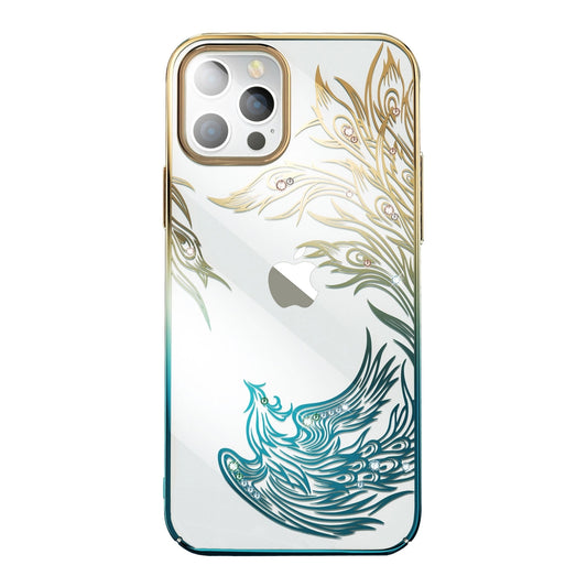Luxury iPhone 14 Plus Case with Kingxbar Phoenix Crystals - Gold and Blue_0