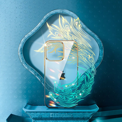 Luxury iPhone 14 Case with Kingxbar Phoenix Crystals - Gold and Blue_5