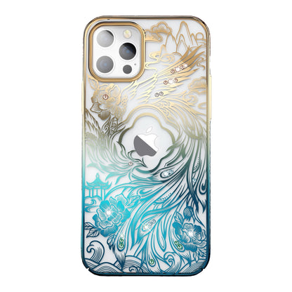 Luxury iPhone 14 Plus Case with Kingxbar Phoenix Crystals - Gold and Blue_0