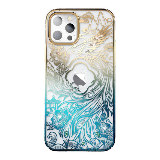 Luxury iPhone 14 Plus Case with Kingxbar Phoenix Crystals - Gold and Blue_0