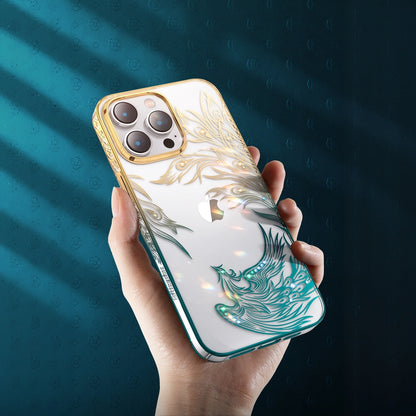 Luxury iPhone 14 Plus Case with Kingxbar Phoenix Crystals - Gold and Blue_2