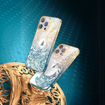 Luxury iPhone 14 Plus Case with Kingxbar Phoenix Crystals - Gold and Blue_4