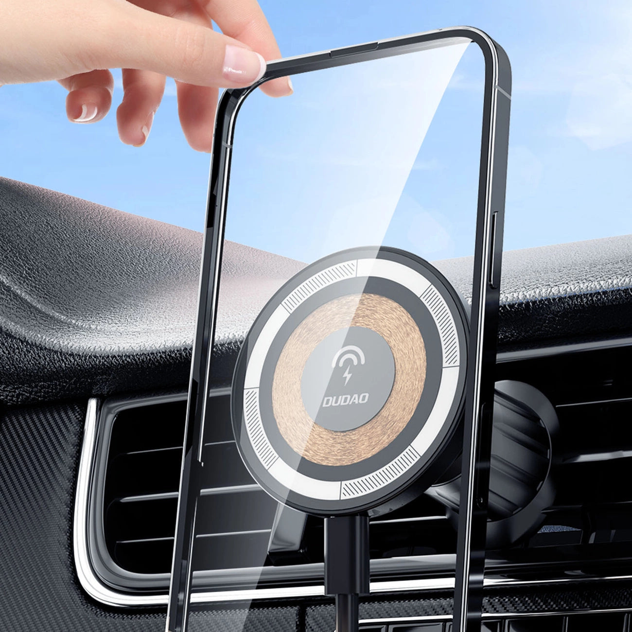 Magnetic holder with MagSafe inductive charger for 15W Dudao F12MAX ventilation grille - black_7