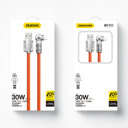 Dudao L24AL USB-A - Lightning angled cable with 180° rotation 30W 1m - orange_4