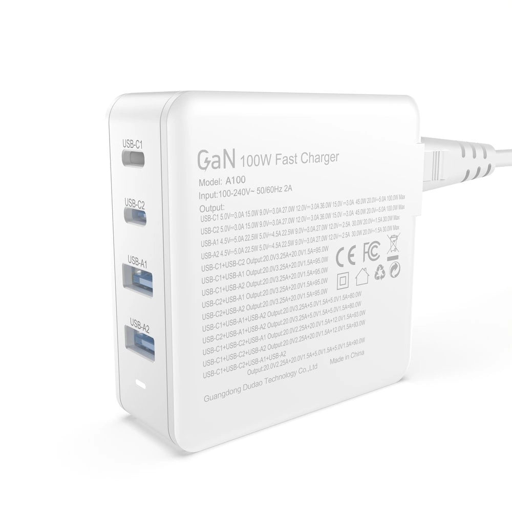 GaN 100W fast wall charger 2 x USB-C / 2 x USB Dudao A100EU - white_1