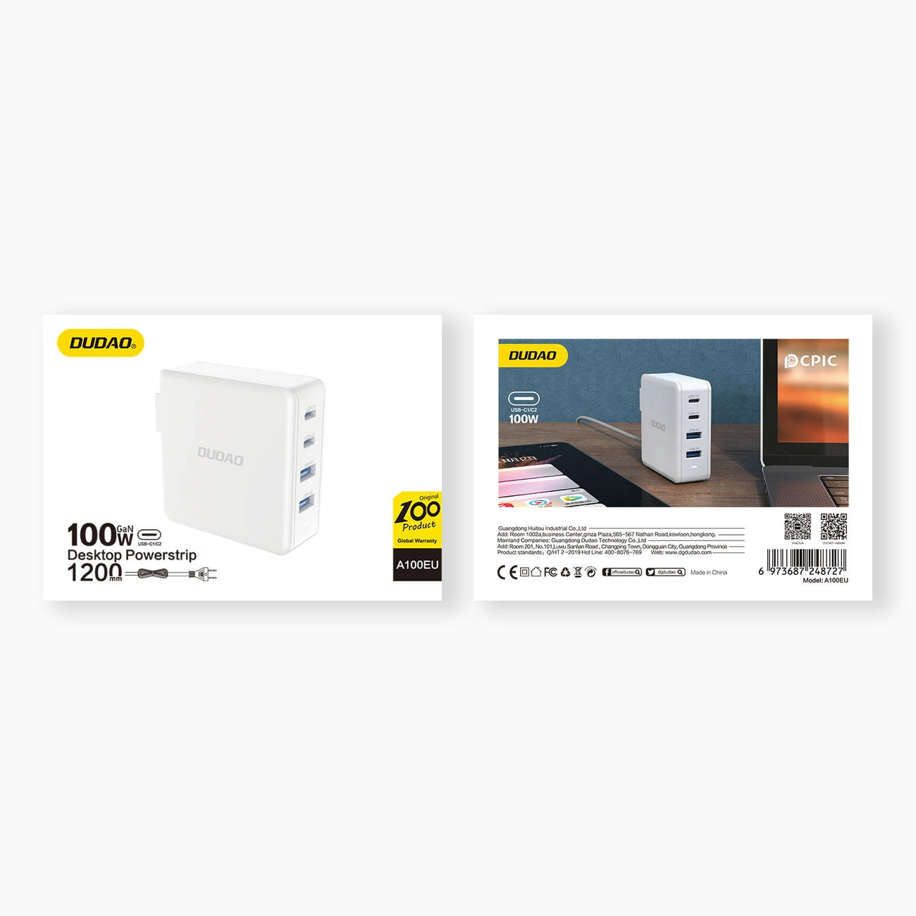 GaN 100W fast wall charger 2 x USB-C / 2 x USB Dudao A100EU - white_4