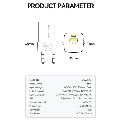Wozinsky WWCEAC GaN USB-A USB-C 33W wall charger - white_5