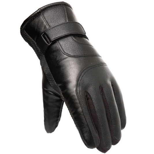 Men's insulated PU leather phone gloves - black_0