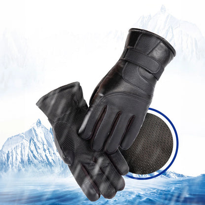 Men's insulated PU leather phone gloves - black_3