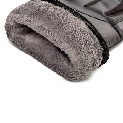 Men's insulated PU leather phone gloves - black_2