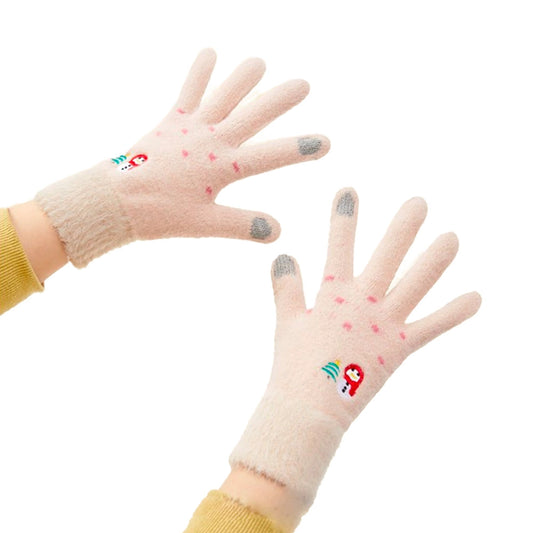 Women's winter telephone gloves with a snowman and a Christmas tree - beige_0