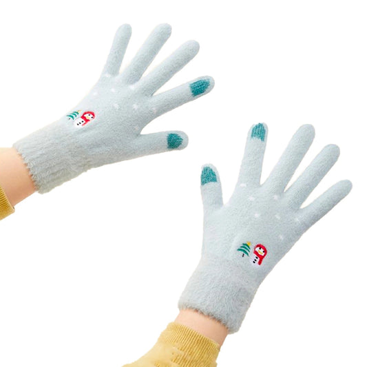 Women's winter telephone gloves with a snowman and a Christmas tree - green_0