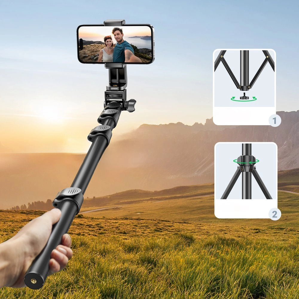 Ugreen LP680 selfie stick with stand and Bluetooth remote control 1.8m - black_1