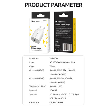 Wozinsky WGWCW USB-A USB-C 20W wall charger - white_4