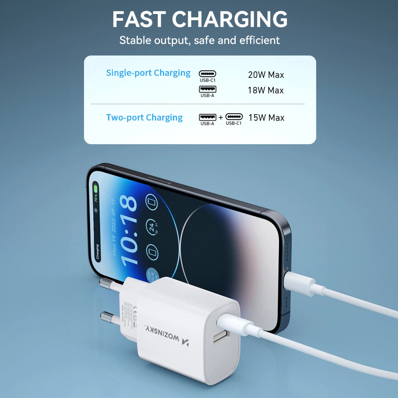 Wozinsky WGWCW USB-A USB-C 20W wall charger - white_8