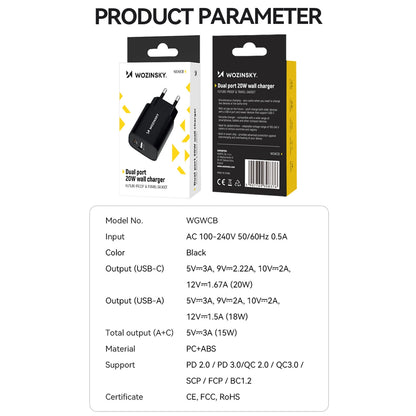 Wozinsky WGWCB USB-A USB-C 20W wall charger - black_4