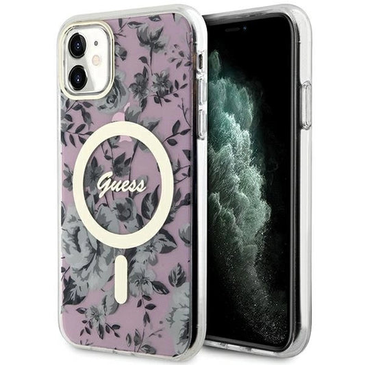 Guess GUHMN61HCFWSP iPhone 11 / Xr 6.1" pink/pink hardcase Flower MagSafe_0