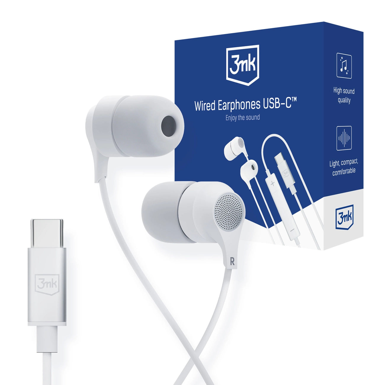 USB-C 3mk Wired Headphones - white_0