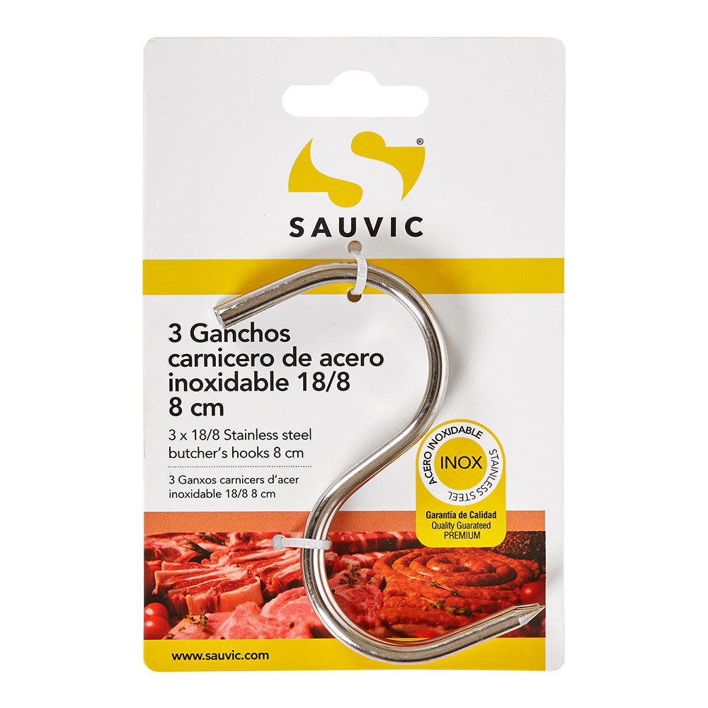 Ganchos em aÃ§o inoxidÃ¡vel 18/8, 8 cm de comprimento, blister com 3 unidades_0