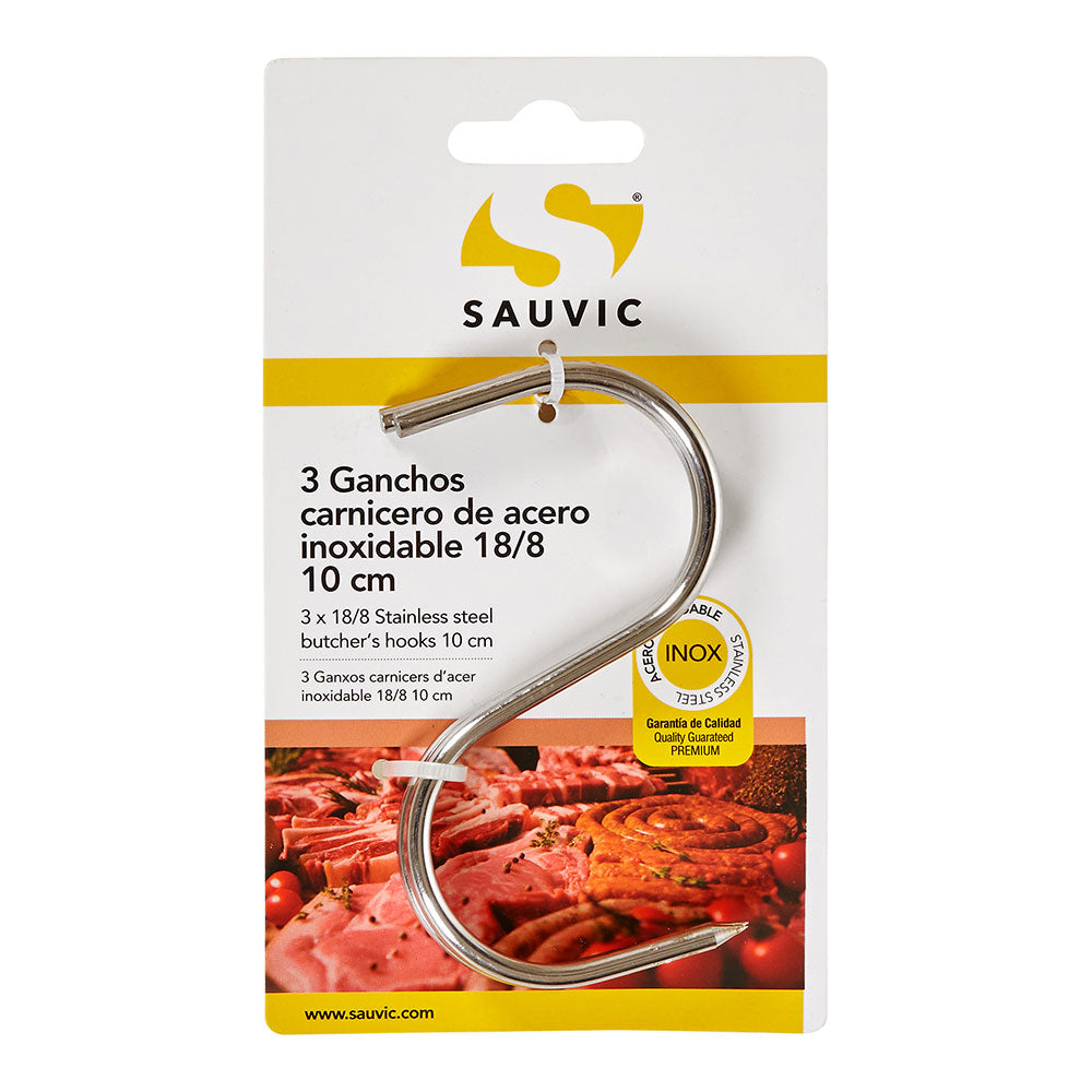 Ganchos em aÃ§o inoxidÃ¡vel 18/8, 10 cm de comprimento, blister com 3 unidades_0