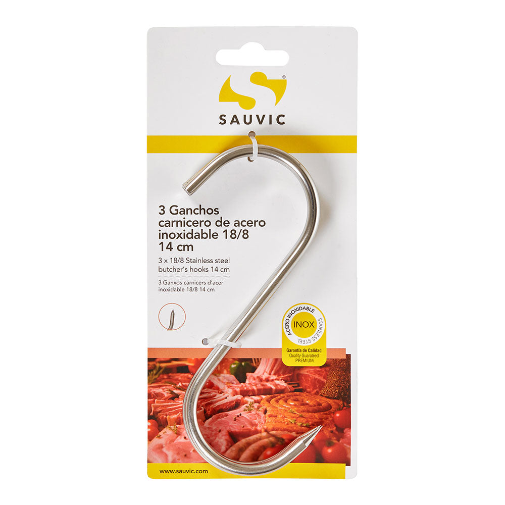 Ganchos em aÃ§o inoxidÃ¡vel 18/8, 14 cm de comprimento, blister com 3 unidades_0