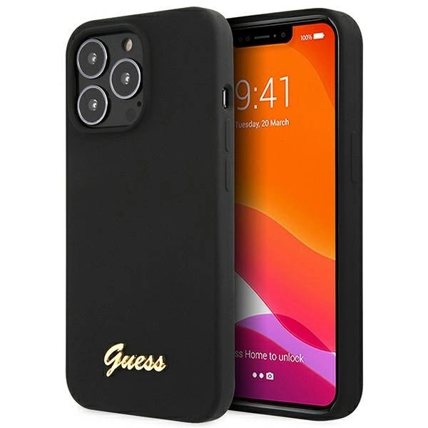 Guess GUHCP13XLSLMGBK iPhone 13 Pro Max 6.7" black/black hardcase Silicone Script Gold Logo_0