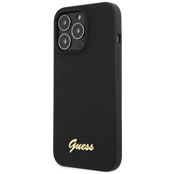 Guess GUHCP13XLSLMGBK iPhone 13 Pro Max 6.7" black/black hardcase Silicone Script Gold Logo_1