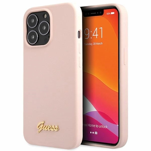 Guess GUHCP13XLSLMGLP iPhone 13 Pro Max 6.7" light pink/light pink hardcase Silicone Script Gold Logo_0