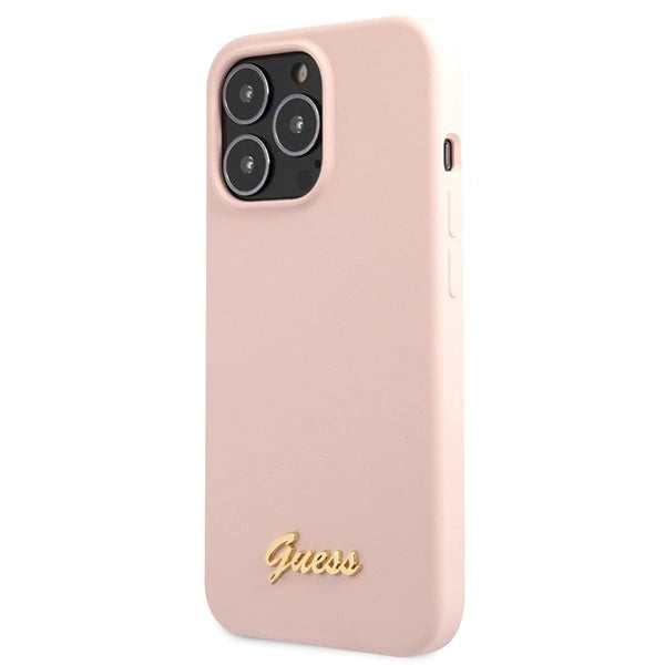 Guess GUHCP13XLSLMGLP iPhone 13 Pro Max 6.7" light pink/light pink hardcase Silicone Script Gold Logo_1