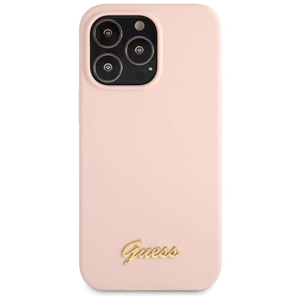 Guess GUHCP13XLSLMGLP iPhone 13 Pro Max 6.7" light pink/light pink hardcase Silicone Script Gold Logo_2
