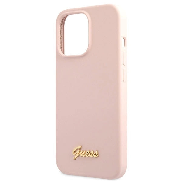 Guess GUHCP13XLSLMGLP iPhone 13 Pro Max 6.7" light pink/light pink hardcase Silicone Script Gold Logo_5