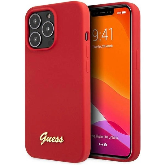 Guess GUHCP13XLSLMGRE iPhone 13 Pro Max 6.7" red/burgundy hard case Silicone Vintage Gold Logo_0