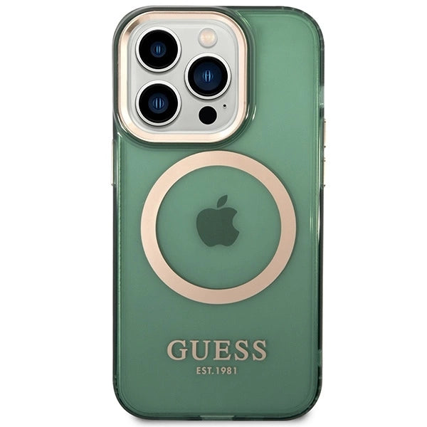 Guess GUHMP14LHTCMA iPhone 14 Pro 6.1" green/khaki hard case Gold Outline Translucent MagSafe_2