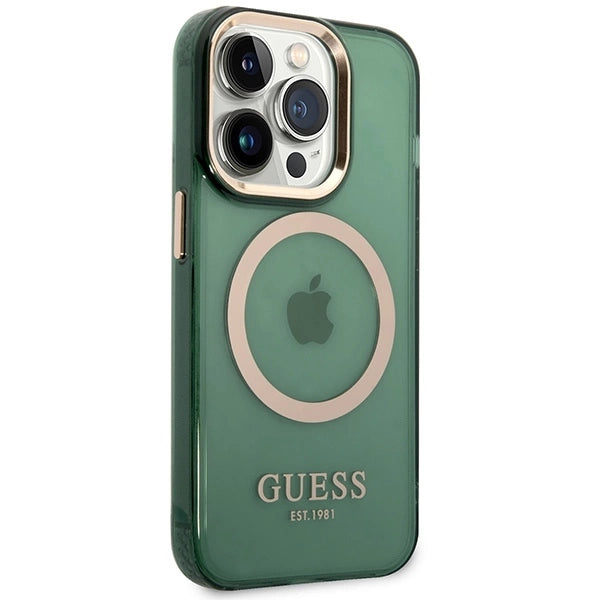 Guess GUHMP14LHTCMA iPhone 14 Pro 6.1" green/khaki hard case Gold Outline Translucent MagSafe_3