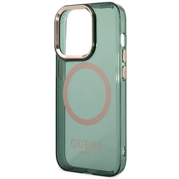 Guess GUHMP14LHTCMA iPhone 14 Pro 6.1" green/khaki hard case Gold Outline Translucent MagSafe_5