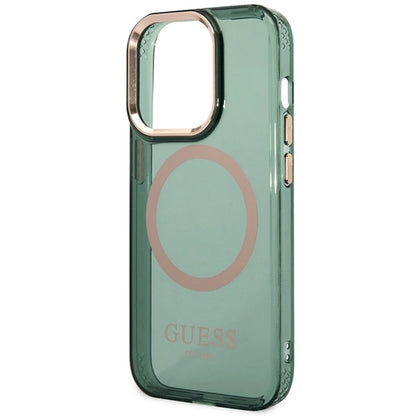 Guess GUHMP14LHTCMA iPhone 14 Pro 6.1" green/khaki hard case Gold Outline Translucent MagSafe_5