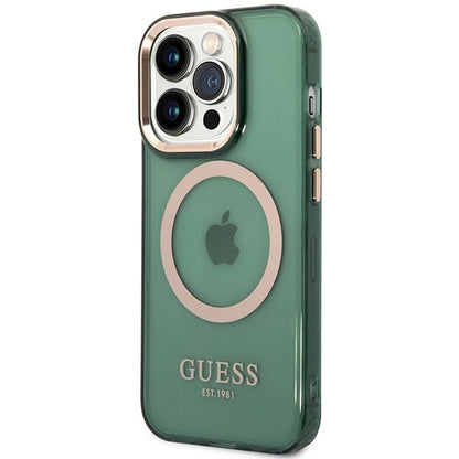 Guess GUHMP14XHTCMA iPhone 14 Pro Max 6.7" green/khaki hard case Gold Outline Translucent MagSafe_1