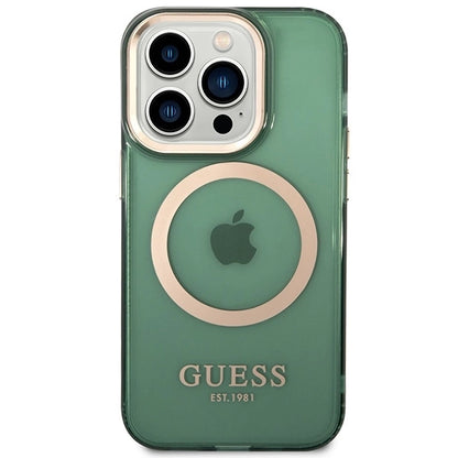 Guess GUHMP14XHTCMA iPhone 14 Pro Max 6.7" green/khaki hard case Gold Outline Translucent MagSafe_2
