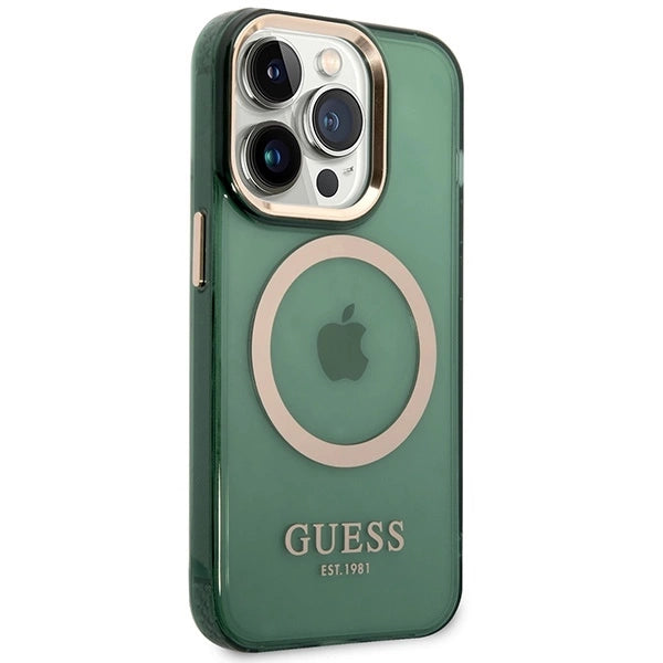 Guess GUHMP14XHTCMA iPhone 14 Pro Max 6.7" green/khaki hard case Gold Outline Translucent MagSafe_3