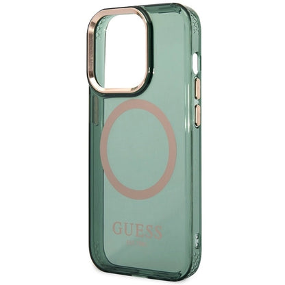 Guess GUHMP14XHTCMA iPhone 14 Pro Max 6.7" green/khaki hard case Gold Outline Translucent MagSafe_5