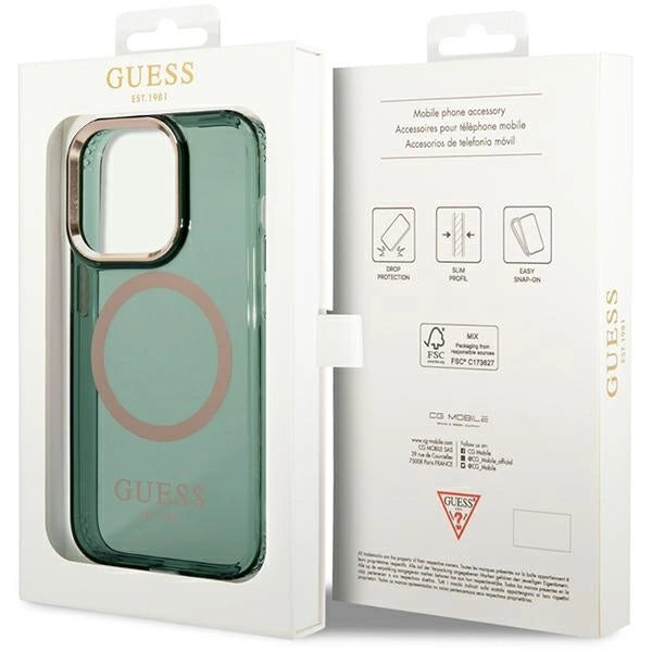 Guess GUHMP14XHTCMA iPhone 14 Pro Max 6.7" green/khaki hard case Gold Outline Translucent MagSafe_7