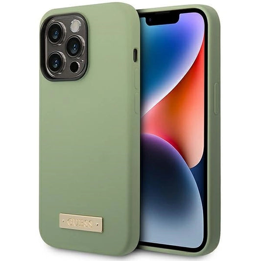 Guess Silicone Logo Plate MagSafe case for iPhone 14 Pro Max - green_0