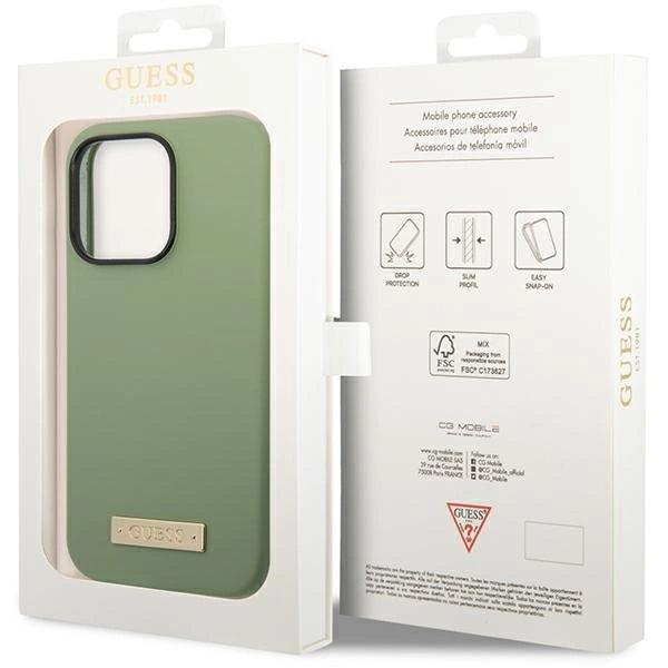 Guess Silicone Logo Plate MagSafe case for iPhone 14 Pro Max - green_7