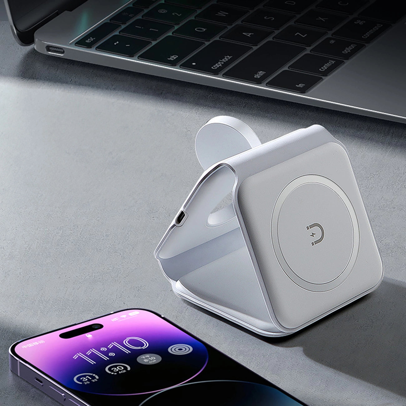 Dudao A11N 15W 3in1 Inductive Charger - White + USB-C / USB-C Cable_16