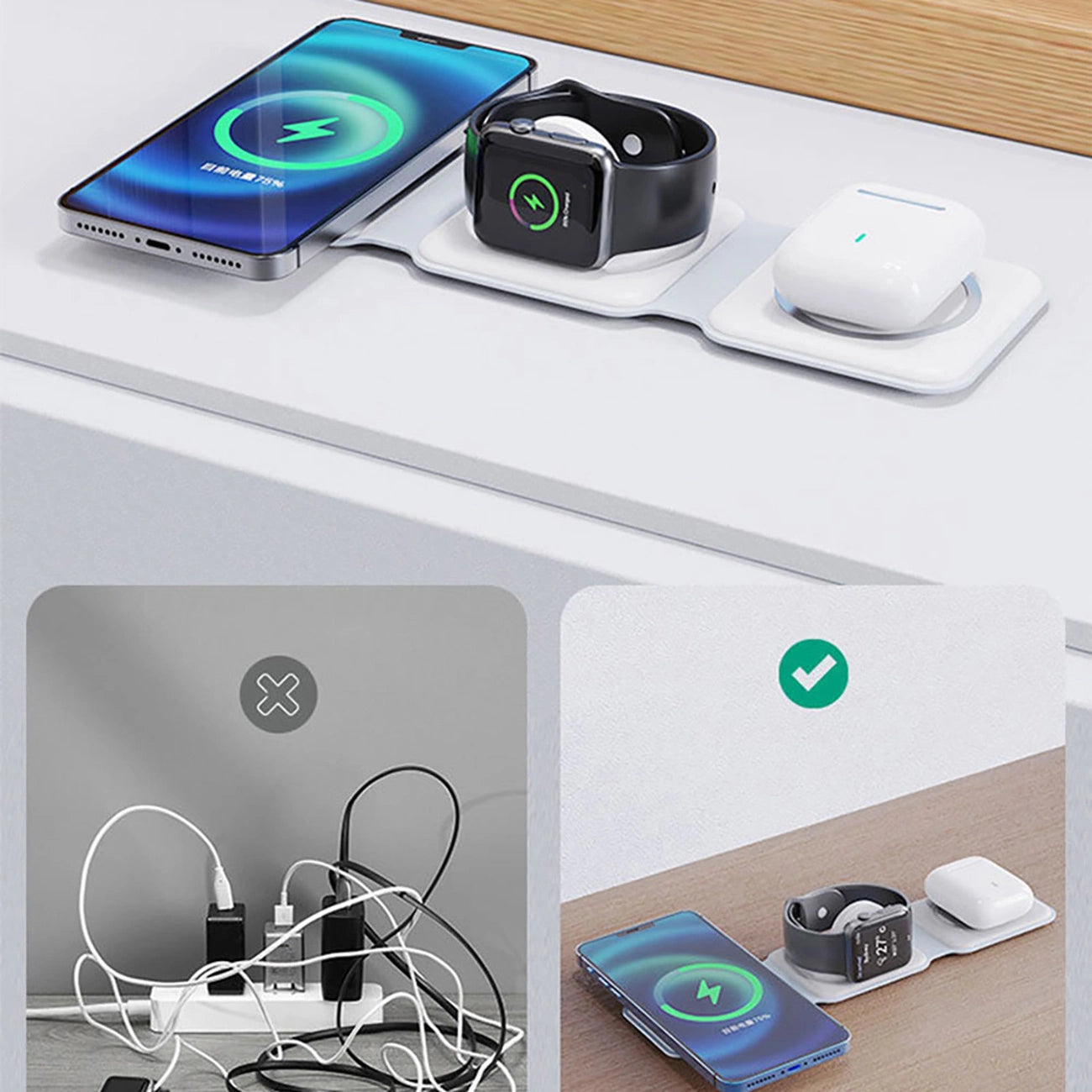 Dudao A11N 15W 3in1 Inductive Charger - White + USB-C / USB-C Cable_5