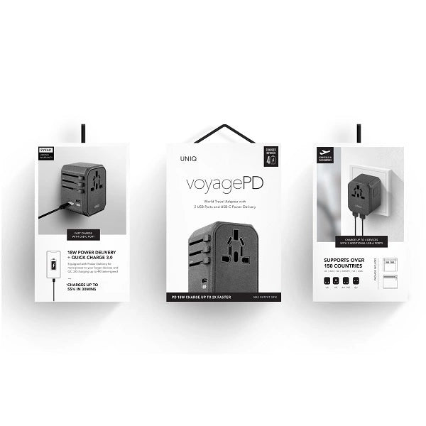 Uniq Voyage LITHOS Collective 33W 2xUSB PD 18W QC 3.0 travel adapter - gray_7
