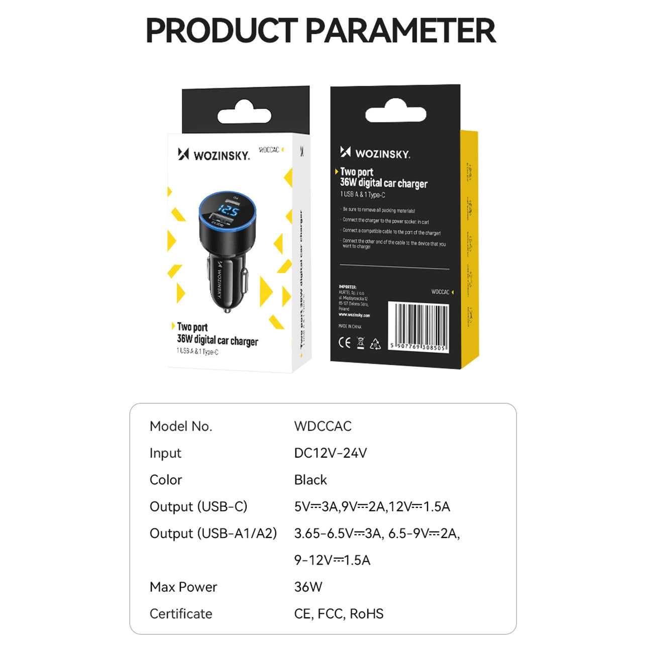 Wozinsky WDCCAC USB-C USB-A 36W car charger - black_4