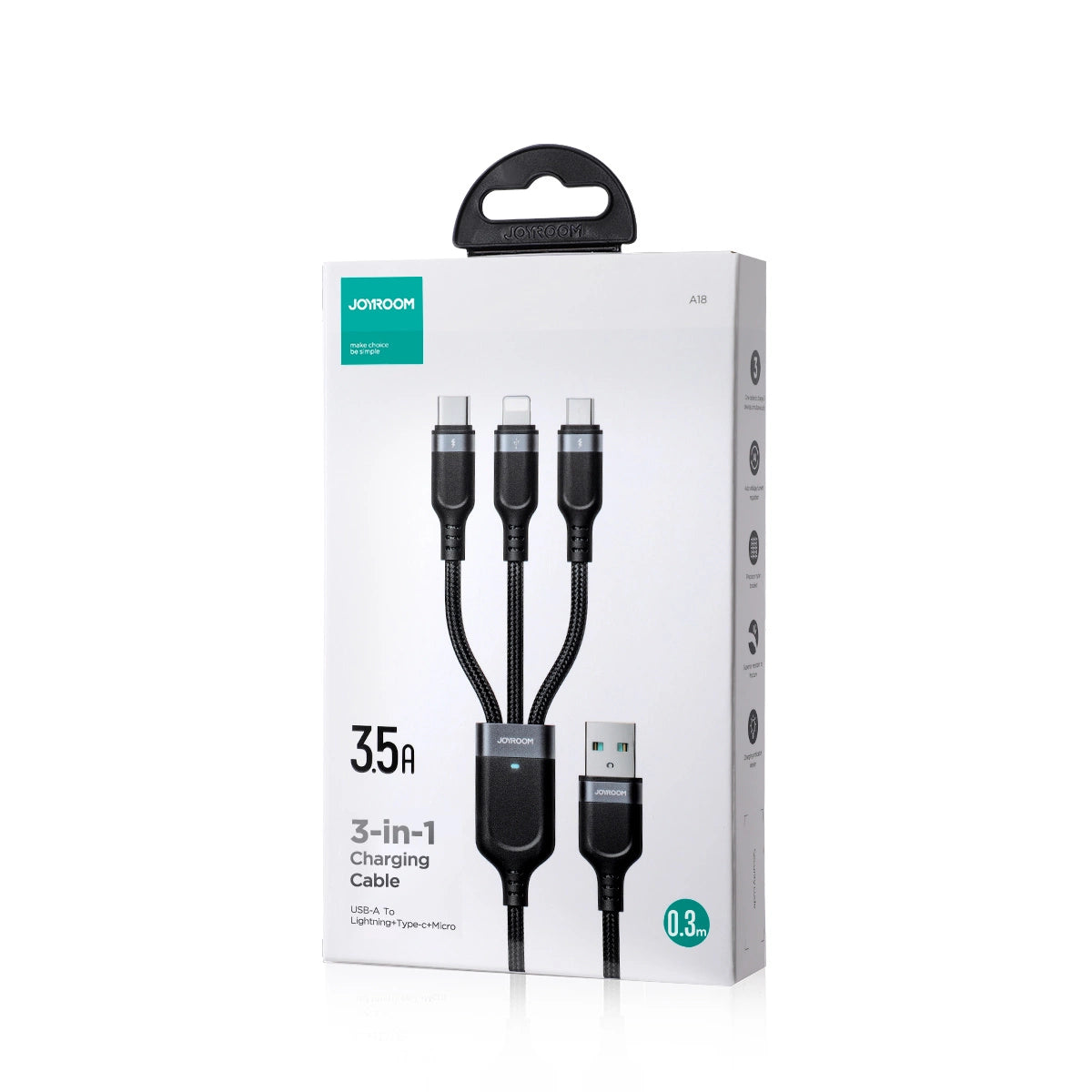 Joyroom Multi-Use Series S-A18 3in1 USB-A - Lightning / USB-C / micro USB cable 0.3m - black_4