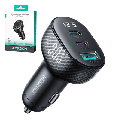 Joyroom JR-CCD04 30W 2x USB-C USB-A car charger with display - black_5